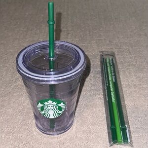 Starbucks Clear Tumbler Cup & Green Straw Set